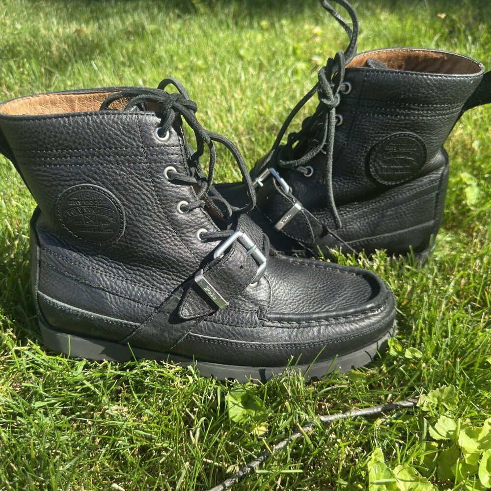 Ralph Lauren Polo Country Ranger Black Tumbled Leather Boots Size 8D